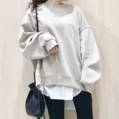 【GU】オーバーサイズスウェットプルオーバー(長袖) ベージュ