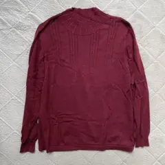バーガンディ ワインレッド リブ編み ハイネック ニット 赤