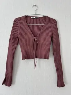 リブ編み 前開き クロップド丈