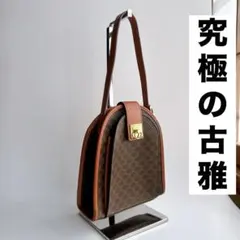 セリーヌ マカダム ブラゾン ショルダー ハンド バッグ 金具 ミニ ブラウン