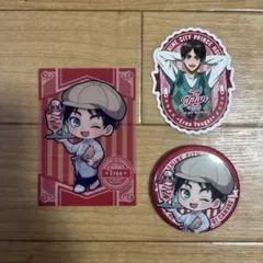 進撃の巨人　プリンスホテル　エレン　缶バッジ カード　ミニキャラ