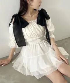 オフショル チュニック 半袖 リボン付き