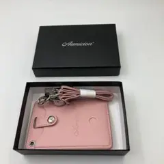 【箱付き】定期入れパスケース リール付きストラップicカードケース ピンク贈り物