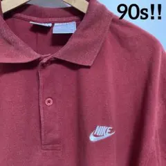 激レア‼︎90s 銀タグNIKE×スウッシュロゴ刺繍ワインレッドポロシャツ半袖　L