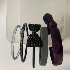 【バラ売可】5本組　カチューシャ リボン付き・ストーン•チェック柄•フェルト