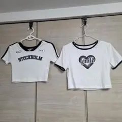 SHEIN クロップド ショート丈 半袖 Tシャツ 2枚セット ホワイト １４０のサムネイル