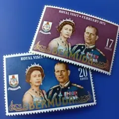 9934 外国切手 バミューダ 1975年 エリザベス女王夫婦の訪問記念 2V