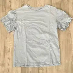 UNIQLO ユニクロ ライトブルー 刺繍フリル袖 Tシャツ ガールズ160