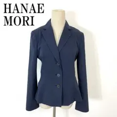 ハナエモリ テーラードジャケット 紺 コットン ナイロン 38 B1550