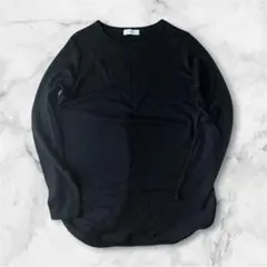 SHIPS any ブラック 長袖ニットTシャツ　ウール100%のサムネイル
