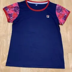 FILA ネイビー柄入り袖 Tシャツ M