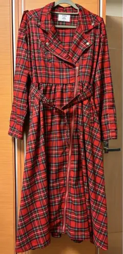 赤チェック ロングワンピース