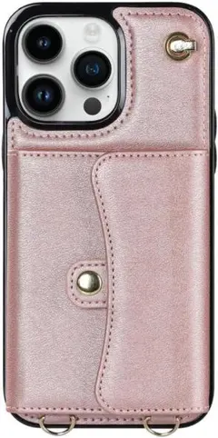 iPhone 15 Pro用 カードスロットストラップカバー ローズゴールド