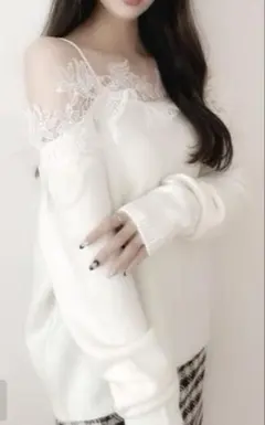 GRL 花柄レースオフショルダーニットトップス[dr619]