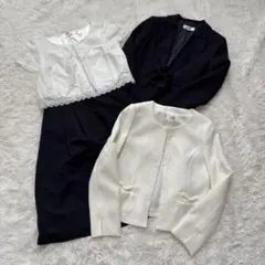 【3点セットアップ】セレモニースーツ　ジャケット ワンピース　ネイビー　白　11