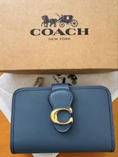 新品未使用COACHコーチ 折り財布 タビーミディアム CA193 ブルー 箱付