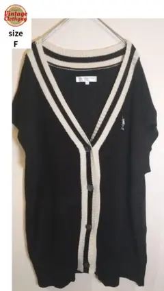 U.S.POLO ASSN. ストライプ Vネック カーディガン 黒 F