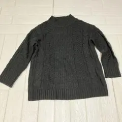 ハイネック ケーブルニットセーター チャコールグレー レディース L