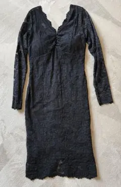 DURAS 黒 レース ワンピース Vネック 長袖