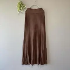 ユアーズ［M］大人ナチュラル◎レーヨン混ハイウエストプリーツニットロングスカート