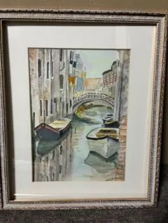 水彩画 陸揚げ船(原画)額装付き 水彩画 陸揚げ船 (額縁付き) 門脇六彦 「風景」 額縁付油絵 F4号