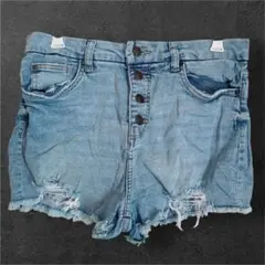No Boundaries デニムショートパンツ ボタンフライ ダメージ加工