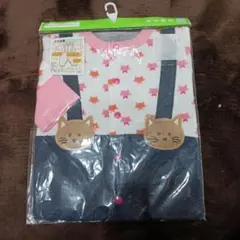 60～70cm ネコ ロンパース 重ね着風