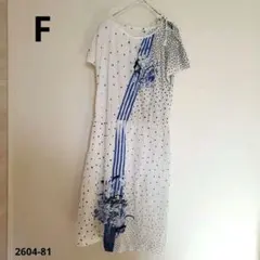【個性的】切替デザインワンピース ドット×花柄 半袖