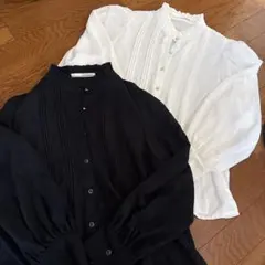 ボタン　シャツ　ホワイト　ブラック