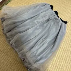 グレー　チュール　膝丈　フレアスカート サイズ36 裾レース　ウエスト総ゴム