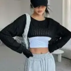 SHEIN Dazy　ドロップショルダークロップTシャツ　長袖トップス