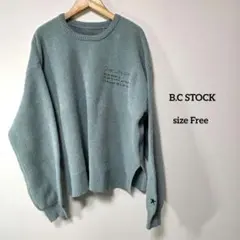 B.C STOCK モールジャガードロゴニット ライトグリーン