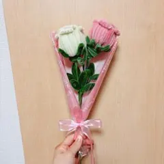 ハンドメイド　バラ　モールフラワー　枯れない花　ピンクホワイト