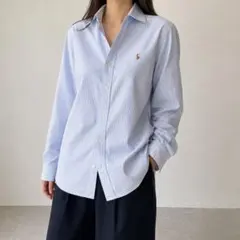 ラルフローレン オックスフォードシャツ ストライプ 水色×白 Sサイズ 