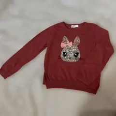 H&M 赤 レンガ色　うさぎ　長袖カットソー 6-8Y 薄手ニット