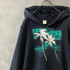 HOLLISTER パーカー　ビッグプリント　ヤシの木　裏起毛　黒　M IW1