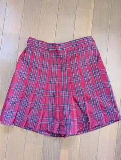 赤とチェック柄のプリーツキュロットスカート140cm