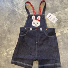 新品ミキハウス　ウサギ刺繍デニムオーバーオール 80cm