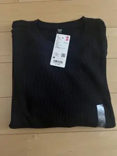 UNIQLO ワッフルクルーネックT 長袖 ブラック Mサイズ 新品