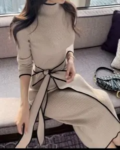 DHOLIC 配色ラップディテールリブニットワンピース