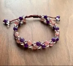 天然石　ブレスレット　アメジスト／ストロベリークォーツ／カット•スター水晶