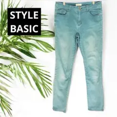 美品 Mサイズ STYLE BASICターコイズブルー デニムスキニーパンツ 綿