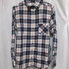 ユニクロチェック柄 長袖シャツ ネイビー ホワイト