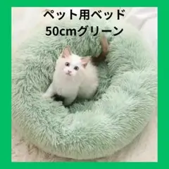 【新品】ふかふか ペットベッド 50cm グリーン 猫 犬 クッション 防寒のサムネイル