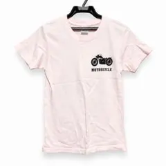 レディース 半袖Tシャツ XS 淡ピンク バイクプリント バックプリント 美品
