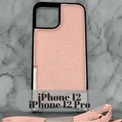 iPhone12/12Pro NAWEN ピンク レザーケース 首掛けストラップ