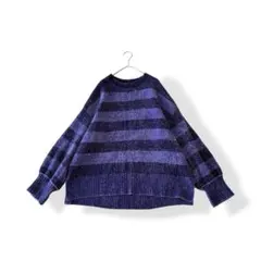 H&M DIVIDED ボーダー柄 前後差 ローゲージニット パープル Mのサムネイル