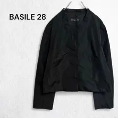 バジーレ28 ノーカラージャケット シルク混 ジップアップ アウター 比翼仕立て