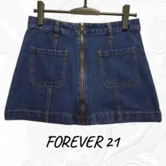 美品 FOREVER21 デニム ミニ スカート フロントジップ 濃青 台形のサムネイル