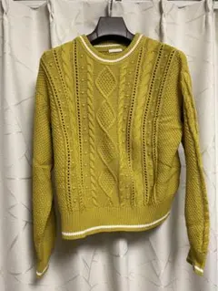 マスタード ケーブルニットセーター Sサイズ